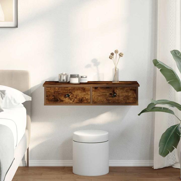 Actual product image VidaXL Wall shelf with drawers smoked oak 80x31x17 cm wood-based material