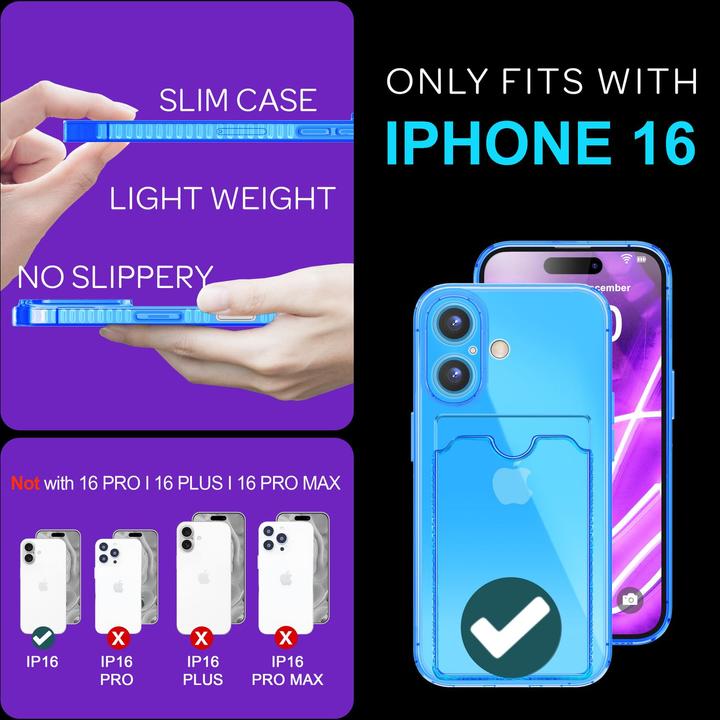 Immagine prodotto Nalia Portacarte trasparente in silicone trasparente al neon (Apple iPhone 16)