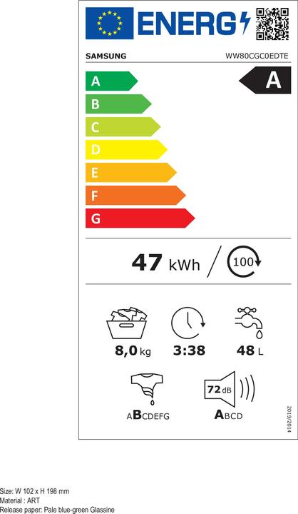 Etichetta energetica Samsung WW80CGC0EDTELE (8 kg, A sinistra)