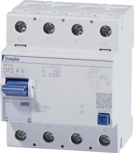 Produktbild Doepke DOEP DFS4 040-4/0,30-A V500 Fehlerstromschutzschalter DFS4 4-pol. 40A 300mA Typ