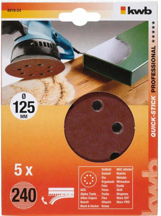 Actual product image kwb Velcro pads 125 Perforated K240/5 pieces (240)