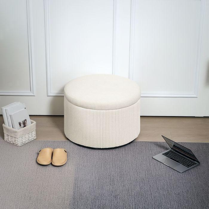 Image du produit Swisshandel24 Sitzhocker mit Stauraum Hocker mit Deckel, Runder Polsterhocker für Wohnzimmer