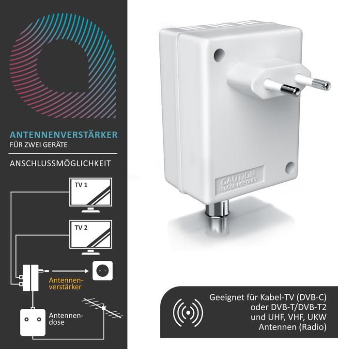 Actual product image Aplic DVB-T2 antenna amplifier, cable TV, radio antenna amplifier, 2x 15 dB signal amplification (Amplifier)