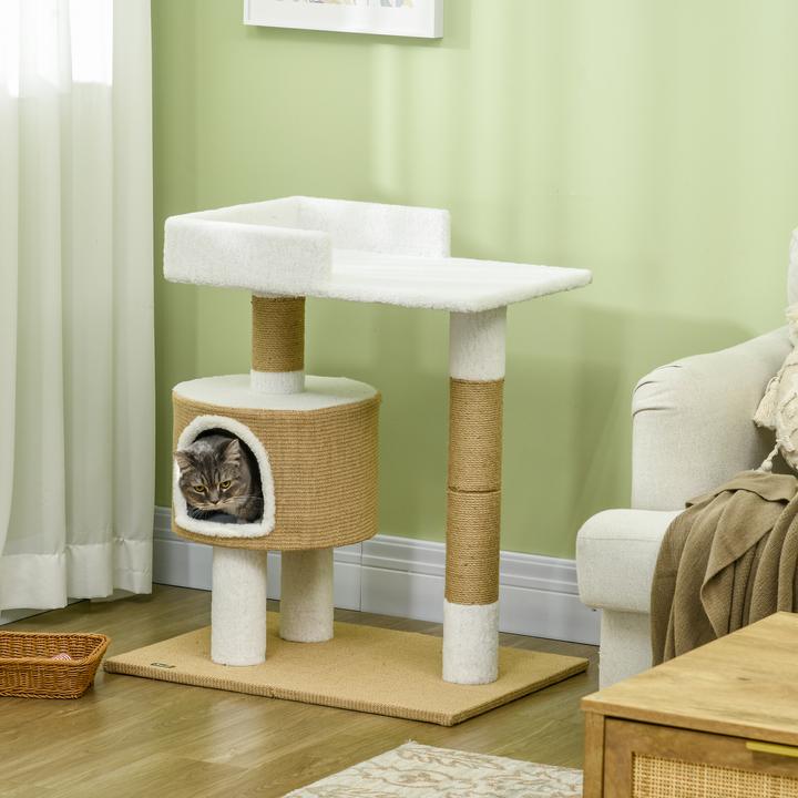 Actual product image PawHut Scratching post with cat cave and lying area (79 cm, Brown+White)