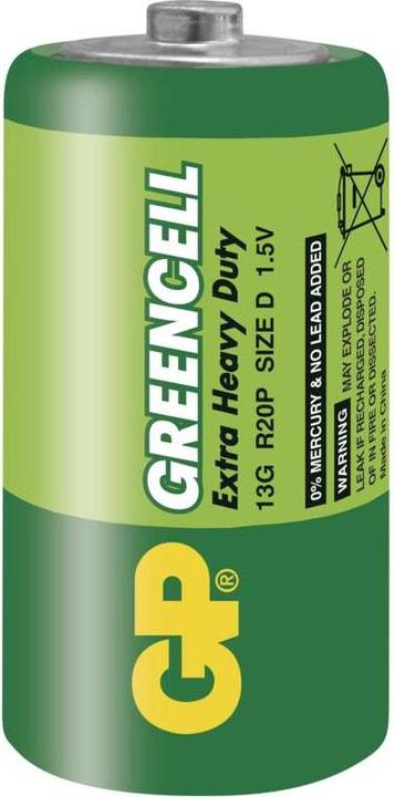Productafbeelding GP Batteries Greencell D, wegwerpbatterij, D, zinkchloride, 1,5 V, 2 stuk(s), groen (2 Pcs., D)