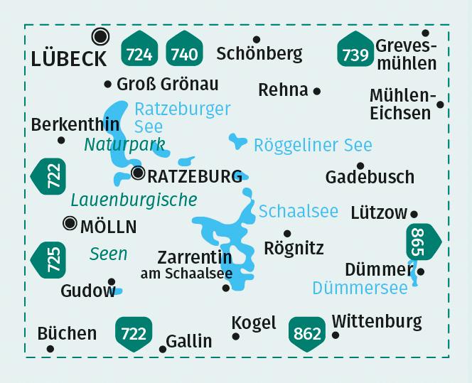 Actual product image Hiking map 721 Lauenburg Lakes, Ratzeburg, Mölln, Schaalsee 1:50,000