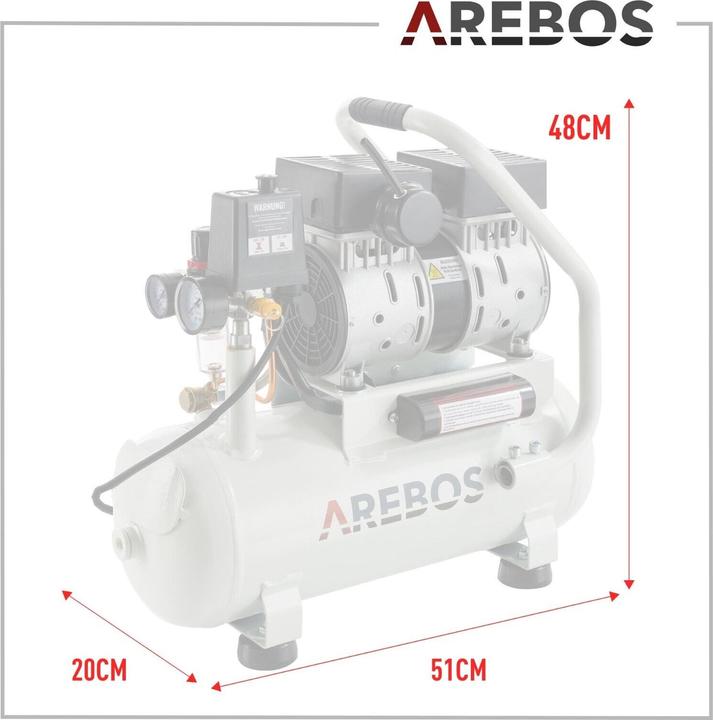 Actual product image Arebos Whisper compressor (8 bar, 12 l)