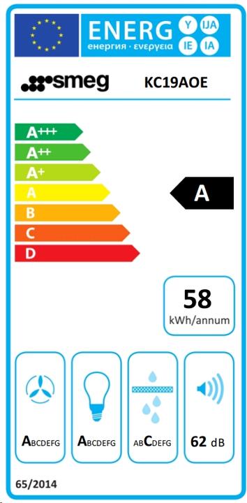 Label énergétique Smeg KC19AOE Hotte murale trapèze, 90 cm, anthracite (Hotte murale)
