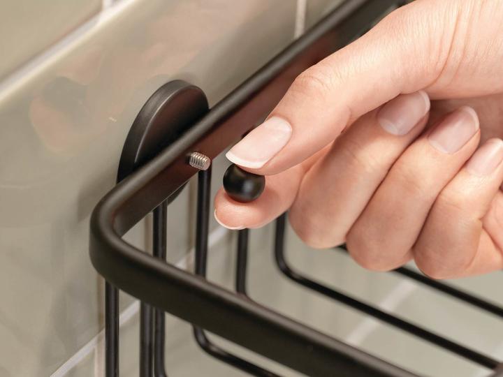 Actual product image tesa ALUXX BLACK corner shower basket incl. adhesive solution without drilling (17.5 x 17.5 x 34.5 cm)