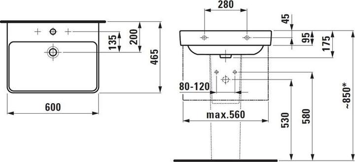 Produktbild Laufen PRO S Waschtisch (465 mm, 600 mm)