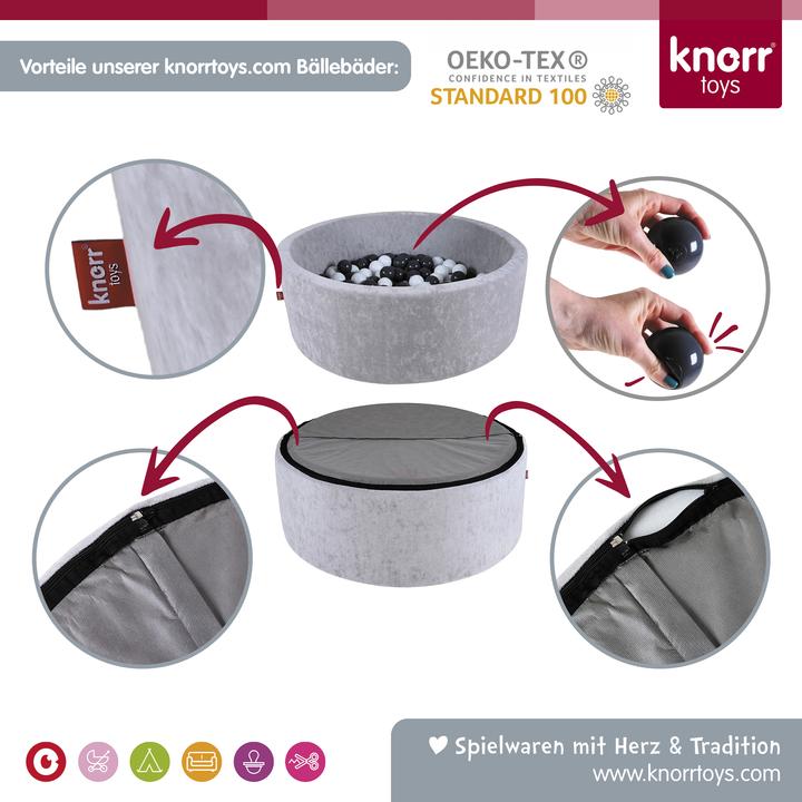 Image du produit Knorrtoys Piscine à balles soft - "Grey white stars" - 300 balles rose/crème/bleu clair