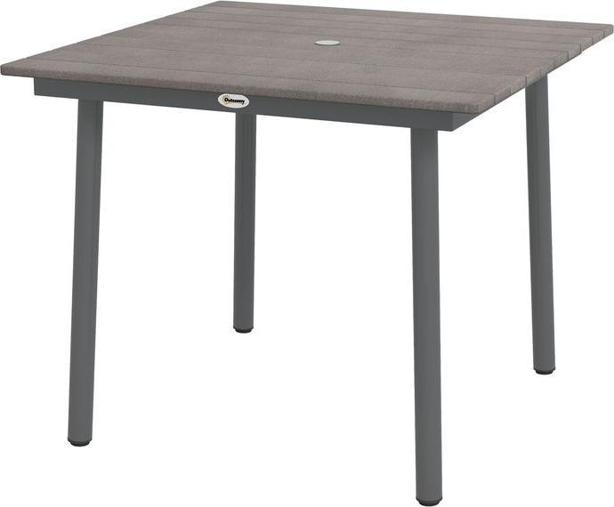 Image du produit Swisshandel24 Table de jardin table à manger 4 personnes trou de parapluie cadre à lattes HDPE gris foncé (90 cm)