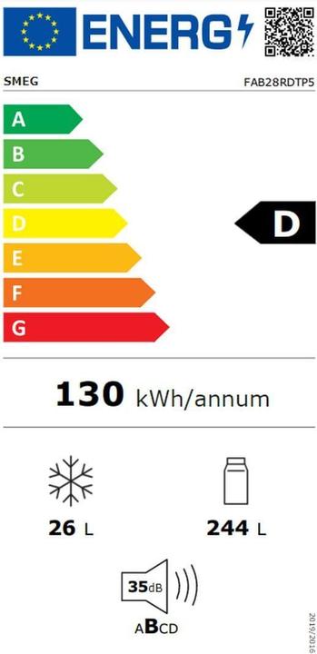 Label énergétique Smeg FAB28RDTP5 Style 50's, 1 porte, 60 cm, droite, taupe (270 l)