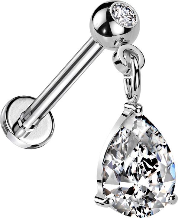 Produktbild Star Piercing Micro Threadless Labret silber mit Kugel silber Kristall silber Anhänger Tropfenkristall silber (Chirurgenstahl 316L, Messing)