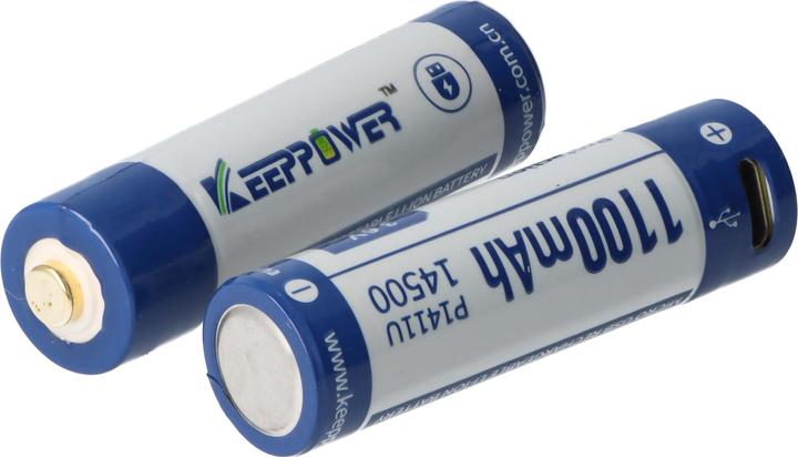 Actual product image Keeppower Li-ion battery 14500 with 1100mAh 3.7V, 50.3x14.2mm, with USB charging option (1 pcs., AA, 1100 mAh, Rechargeable battery)