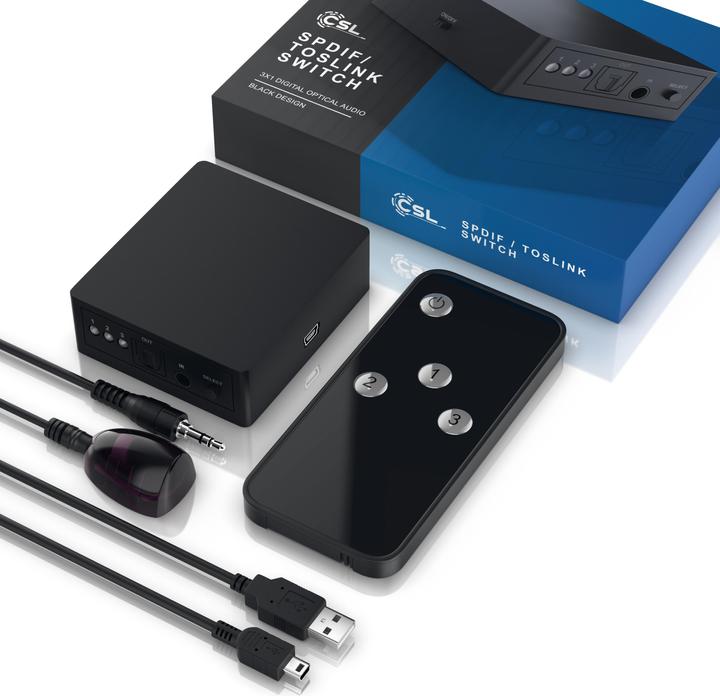 Actual product image CSL 3x1 SPDIF Switch, Audio Switch with Remote Control, 3x Toslin to 1x Toslink