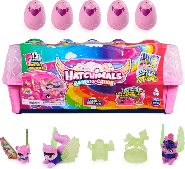 Actual product image Hatchimals Rainbowcation egg carton with wolf family, playset with 10 CollEGGtibles figures and 2 Zu