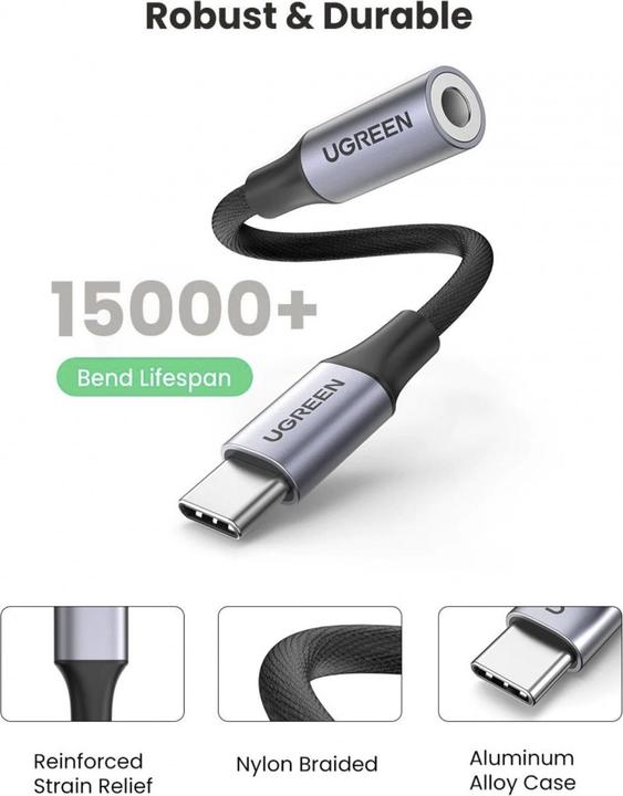 Image du produit Ugreen Adaptateur USB-C vers 3.5mm femelle avec support IPAD Pro et Samsung Note 10 (USB Type C, Jack 3.5mm)