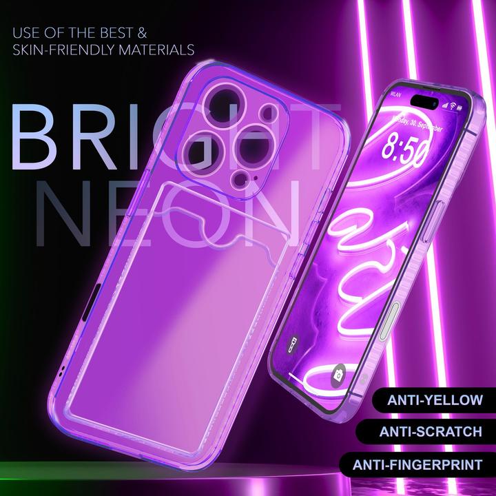 Produktbild Nalia Klar Transparente Neon Silikon Hülle Kartenhalter (Apple iPhone 16 Pro Max)
