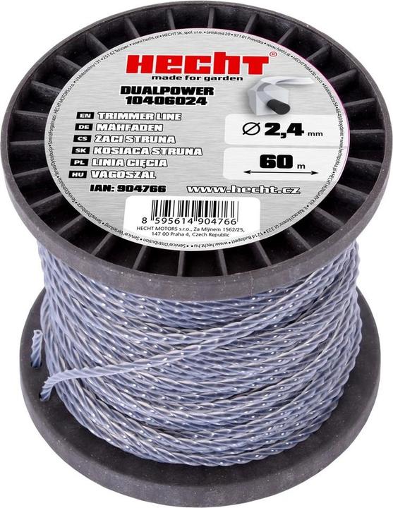 Hecht 10406024 2.4 mm x 60 m, Quadratischer Ersatzfaden DUAL POWER Rasentrimmer (Rasentrimmer, Trimmerfaden + Fadenspule)