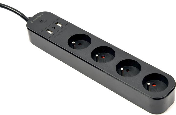 Actual product image Gembird Smart multiple socket outlet with USB charger 4 French sockets black (4 x, CEE 7/3, 1.50 m)