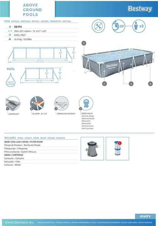 Produktbild Bestway Steel Pro Pool Set 366x201x66cm (3000 x 2010 x 660 mm)