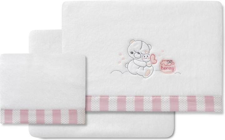 Image du produit Interbaby 3PCS LITS. POUSSETTE(DRAP106X72+HOUSSE80X40X7+OREILLER38X25)-CORAL FLECCE--W/ROSE