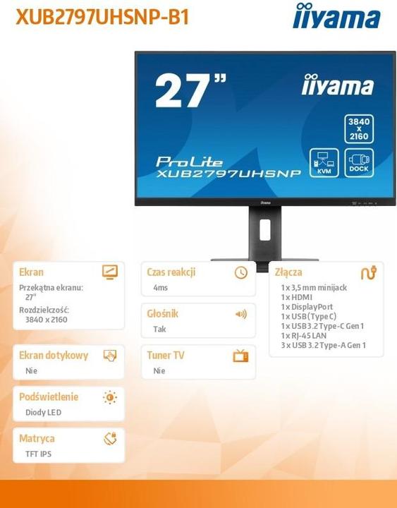 Produktbild iiyama 27" UHD 4K Business IPS USB-C (3840 x 2160 Pixel, 27")