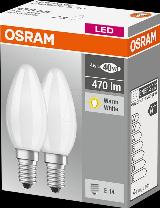 Actual product image Osram Led Base Classic B (E14, 4 W, 470 lm, 2 x, E)