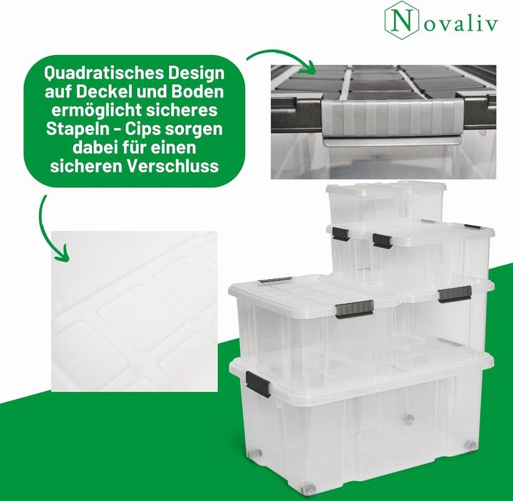 Produktbild Novaliv Aufbewahrungsbox mit Deckel 5L transparente Nestbar stapelbare Plastikbox mit Clipverschluss (5 l)