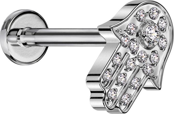 Image du produit Star Piercing Micro Labret femelle argenté Hamsa argenté Cristaux argentés (sans laiton, Titane G23)