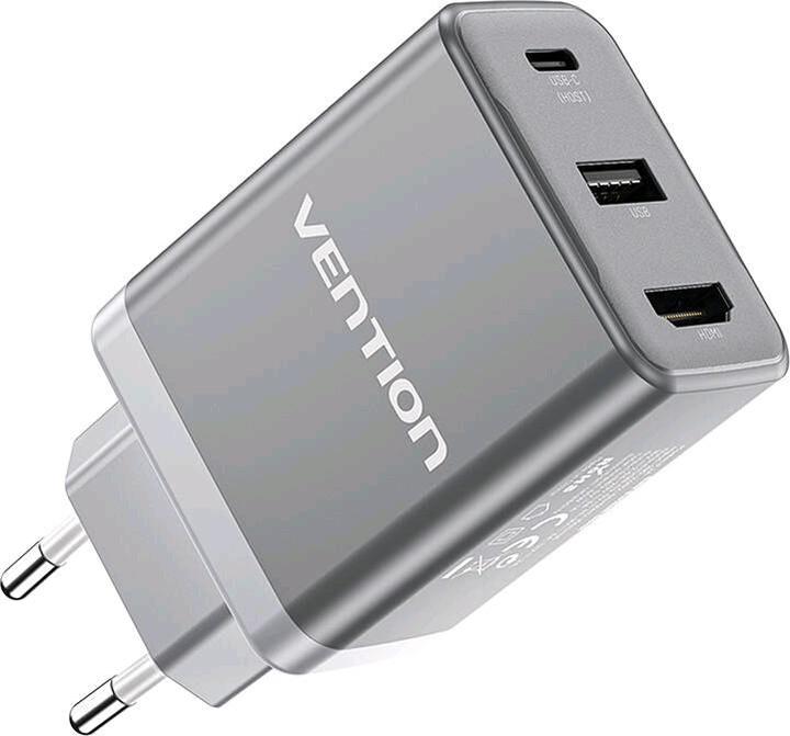 Actual product image Vention FJAH0-EU USB(C+A)+HDMI GaN mains charger (60W/5W/4K@60Hz) (grey) (60 W)
