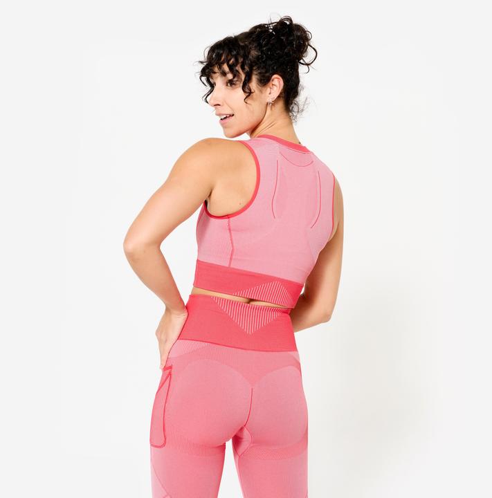 Image du produit Domyos Débardeur crop seamless femme, rouge et rose (S)