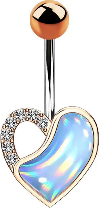 Actual product image Star Piercing Banana rosegold heart with crystal and epoxy stone blue (Brass, Surgical steel 316L)
