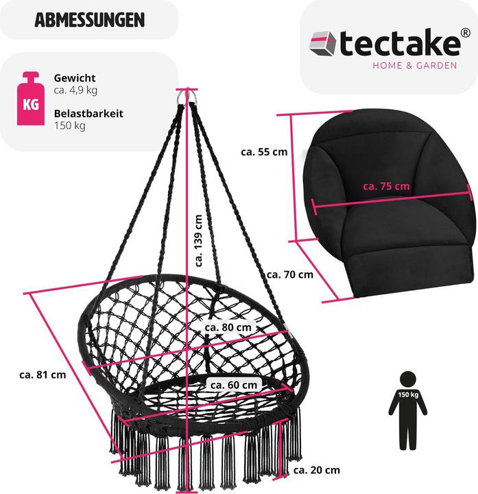 Produktbild tectake Hängesessel Samira (150 kg)