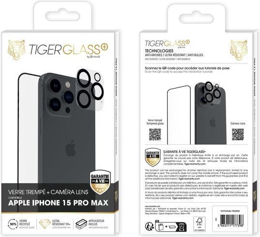 Produktbild Tiger Glas-Folie Set mit Kamera-Schutz (1 Stück, Apple iPhone 15 Pro Max)
