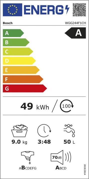 Energy Label Bosch Hausgeräte Waschturm WGG244F1CH & WQG233C0CH