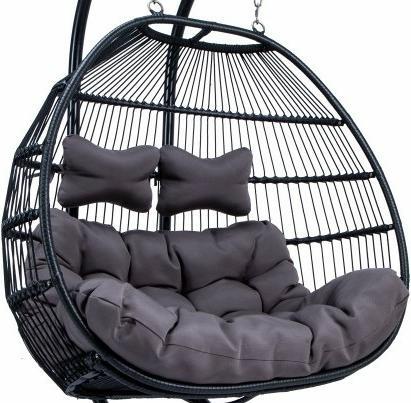 Actual product image PureHaven Hanging chair for 2 persons 130x120x200 cm rattan plastic wickerwork with cushion waterproof (250 kg)