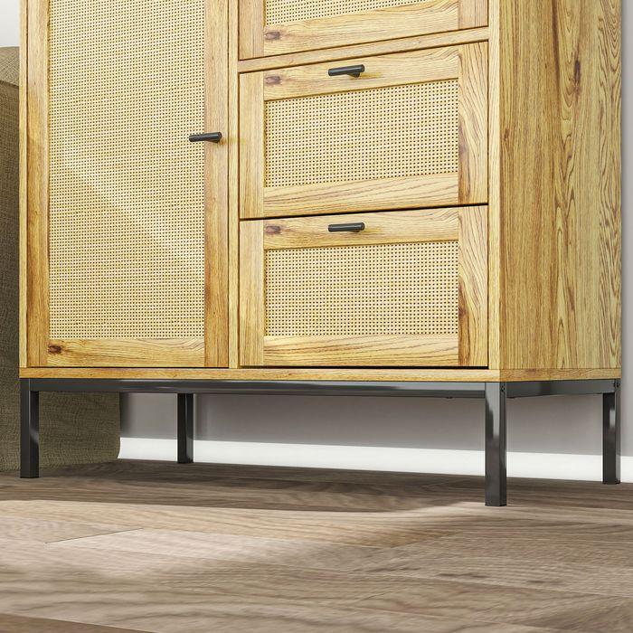 Image du produit Swisshandel24 Kommode, Aufbewahrungsschrank mit Rattan-Türen, Mehrzweckschrank mit Schubladen (80 x 40 x 120 cm)
