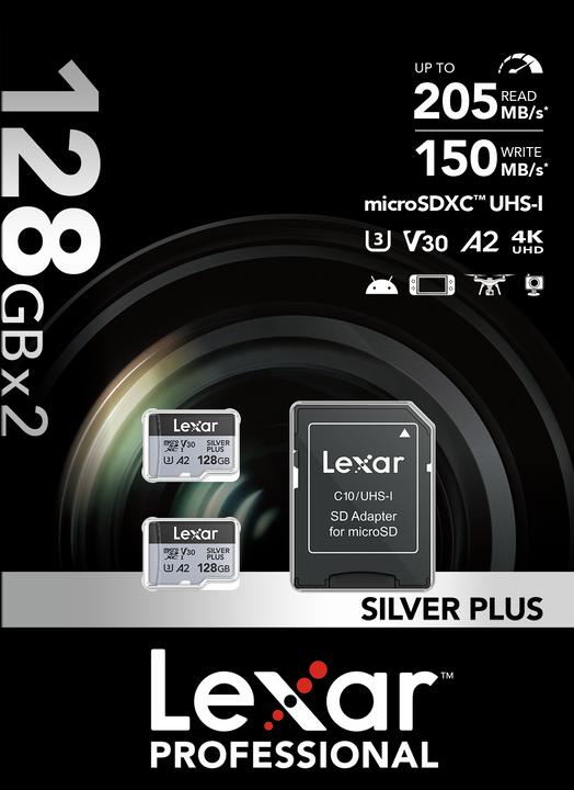 Actual product image Lexar Professional Silver Plus 2-Pack (128 GB, microSDXC, U3, UHS-I)
