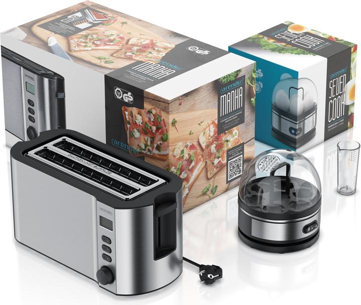 Immagine prodotto Arendo Set per la colazione, tostapane a 4 fessure lunghe con portapane e cuociuova per 7 uova, argento
