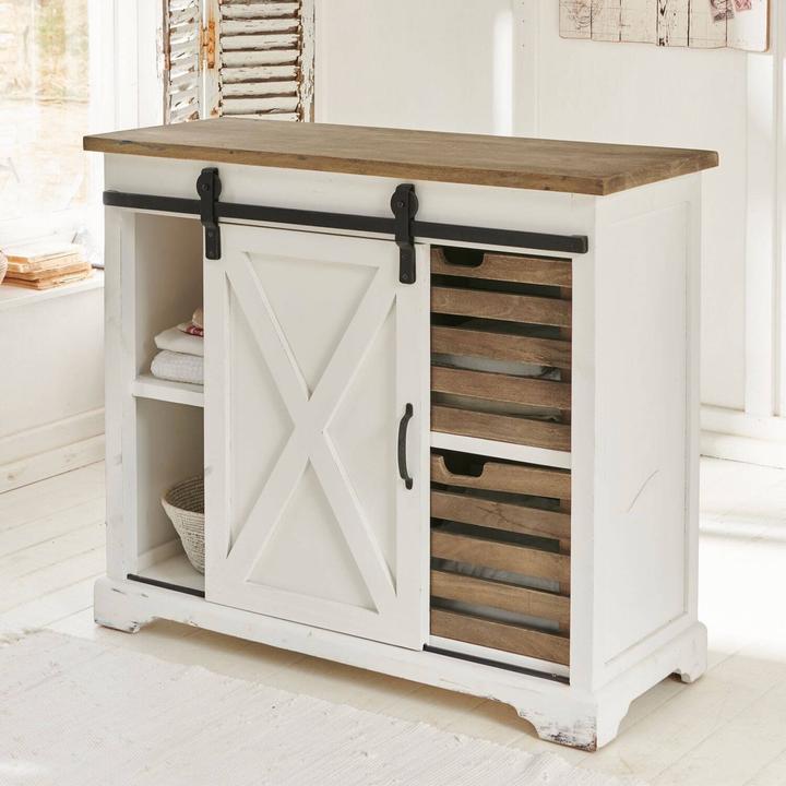 Actual product image Loberon Chest of drawers Bastid white / brown (100 x 40 x 85 cm)
