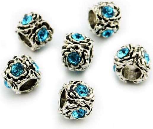 Produktbild Hermex Strass Rose Bead versilbert 925 - Silbrig Türkis (Silber 925)
