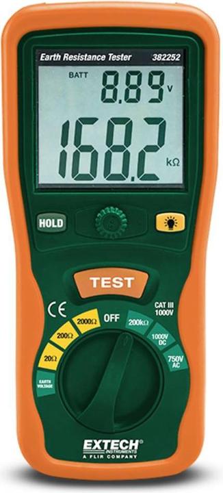 Productafbeelding Extech 382252 - aardingsmeter met accessoires - draagtas - display - achtergrondverlichting - complete set (CAT III)
