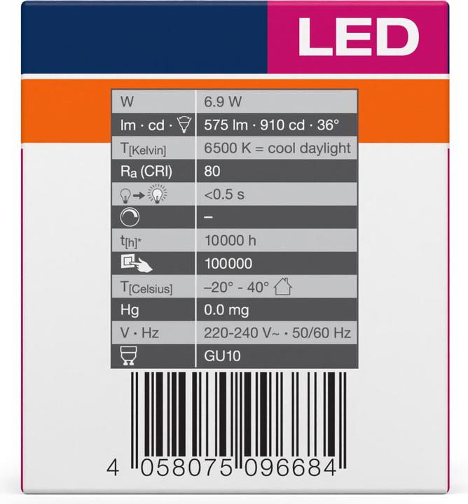 Immagine prodotto Osram Valore Led Par16 (GU10, 6.90 W, 575 lm, 1 x, F)