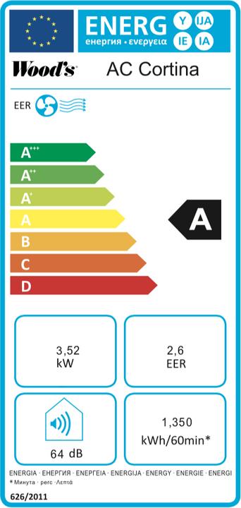 Energy Label Wood's AC Cortina (56 m², 12000 BTU/h)