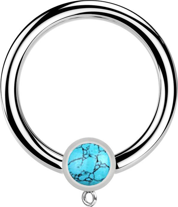 Produktbild Star Piercing Micro Closure Ring silber mit Zylinder Türkis Stein Ring für Anhänger (Mineralisch, Chirurgenstahl 316L, ohne Messing)