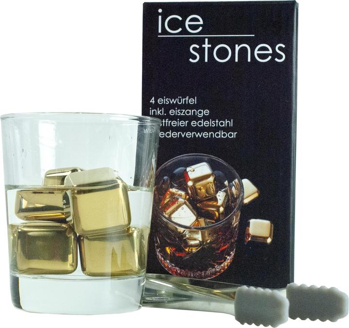 Produktbild Novidarte ICE STONES Wiederverwendbare Eiswürfel/Whiskey Steine aus Edelstahl, 4-tlg inkl. Eiszange (Whisky Steine)