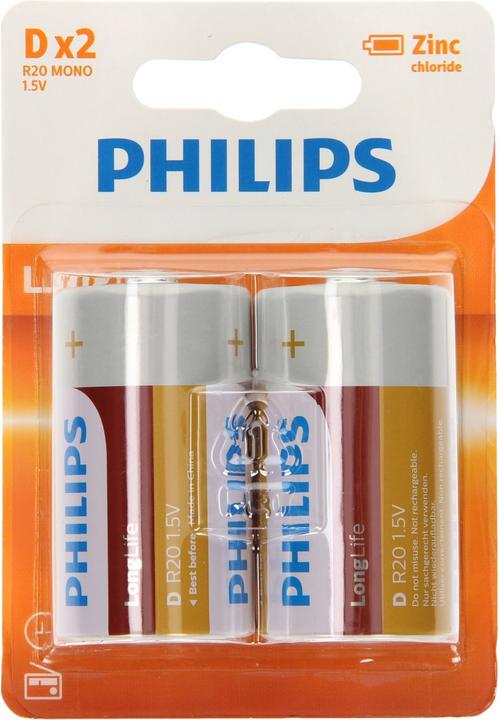 Produktbild ProPlus Philips Longlife Batterien D 2 Stück im Blister (2 Stk., D)