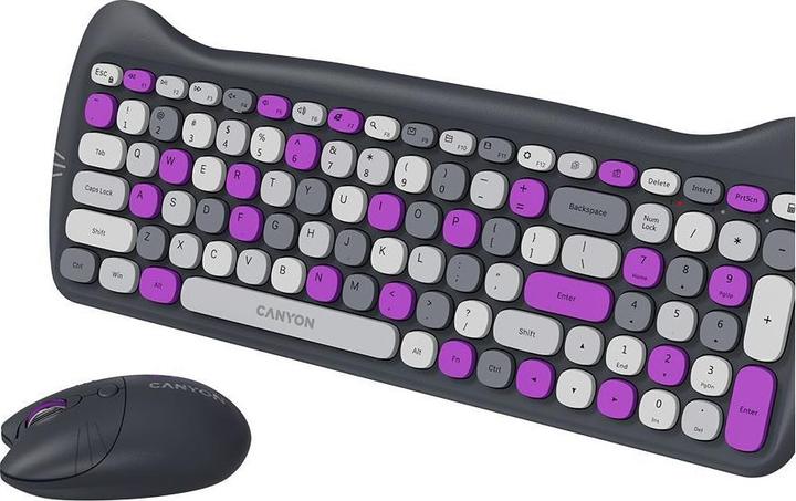 Produktbild Canyon Computertastatur HSET-W6 DE Tastatur+Maus Kitty Edition AAA+ Kabellos Violett (104 Tasten)